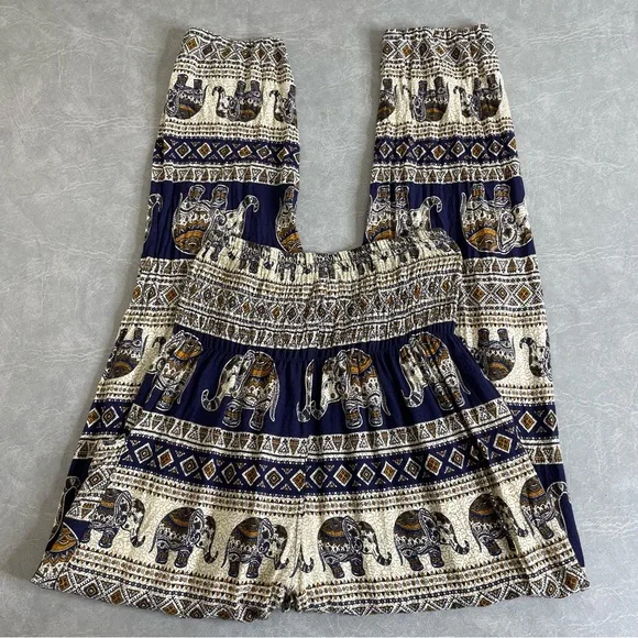 Joob Joob Elephant Print Navy and Cream Hippie Harem Pants/Boho Yoga Pants - Picture 2 of 7